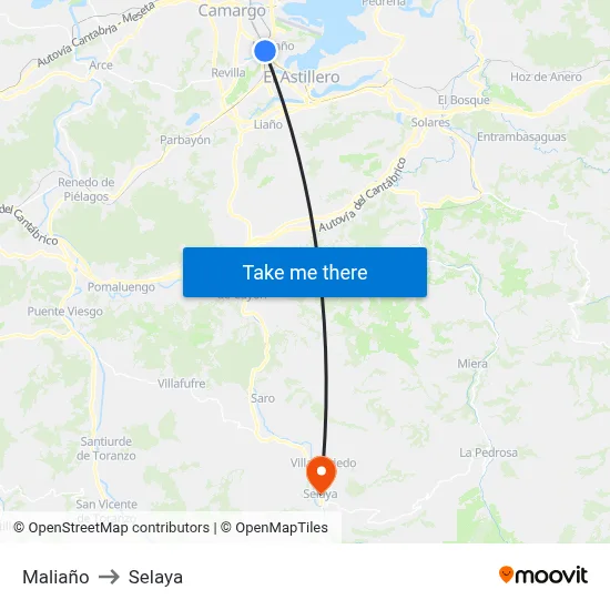 Maliaño to Selaya map
