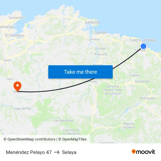 Menéndez Pelayo 47 to Selaya map