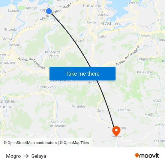 Mogro to Selaya map