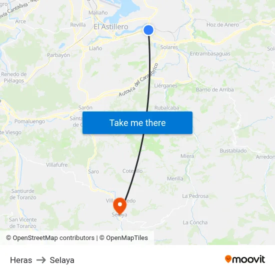 Heras to Selaya map
