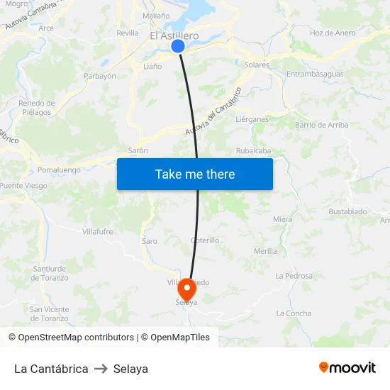 La Cantábrica to Selaya map