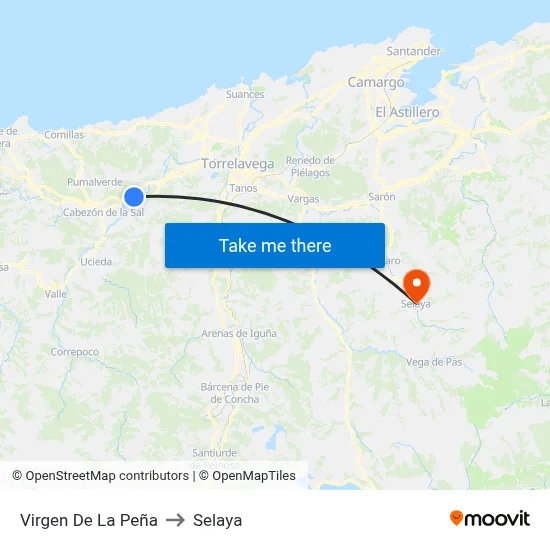Virgen De La Peña to Selaya map