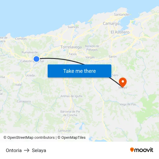 Ontoria to Selaya map