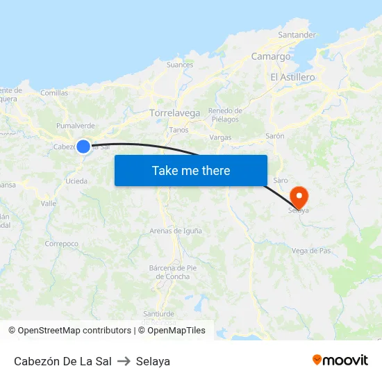 Cabezón De La Sal to Selaya map