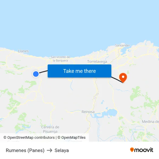 Rumenes (Panes) to Selaya map