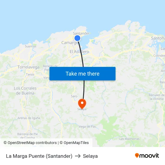 La Marga Puente (Santander) to Selaya map