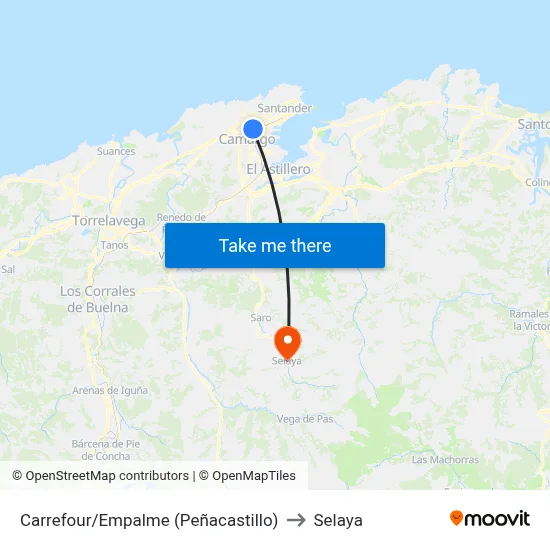 Carrefour/Empalme (Peñacastillo) to Selaya map