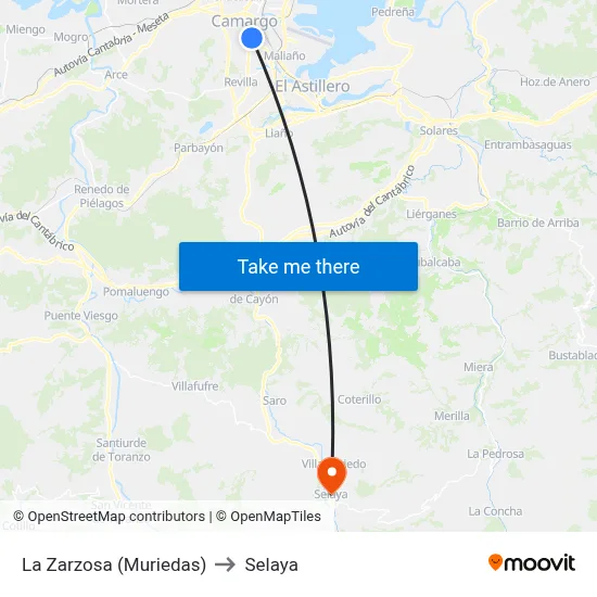 La Zarzosa (Muriedas) to Selaya map