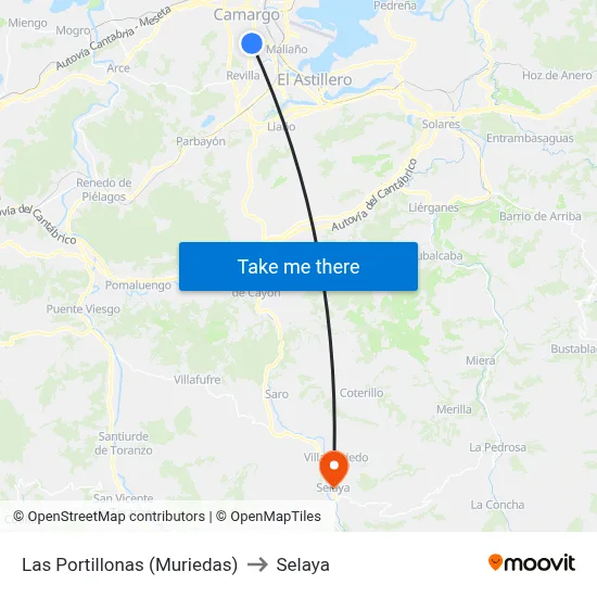 Las Portillonas (Muriedas) to Selaya map