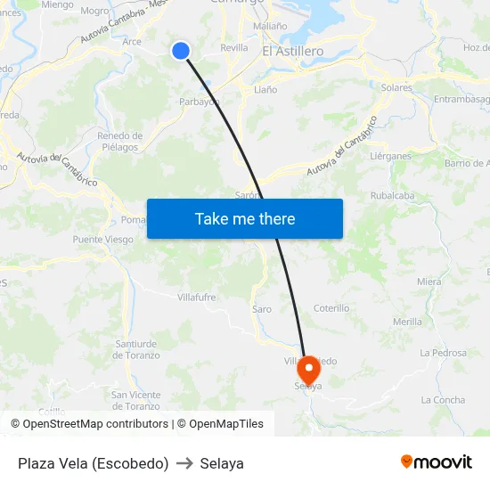Plaza Vela (Escobedo) to Selaya map