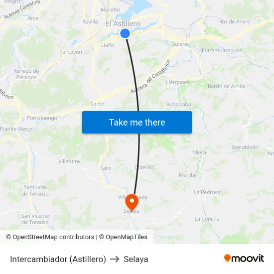 Intercambiador (Astillero) to Selaya map