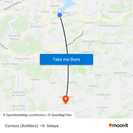 Correos (Astillero) to Selaya map