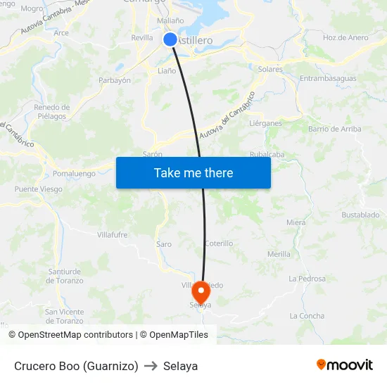 Crucero Boo (Guarnizo) to Selaya map
