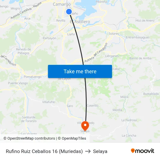 Rufino Ruiz Ceballos 16 (Muriedas) to Selaya map
