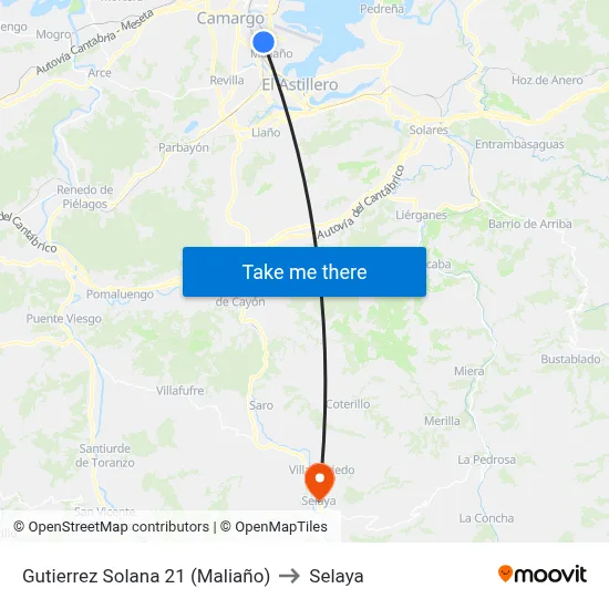 Gutierrez Solana 21 (Maliaño) to Selaya map