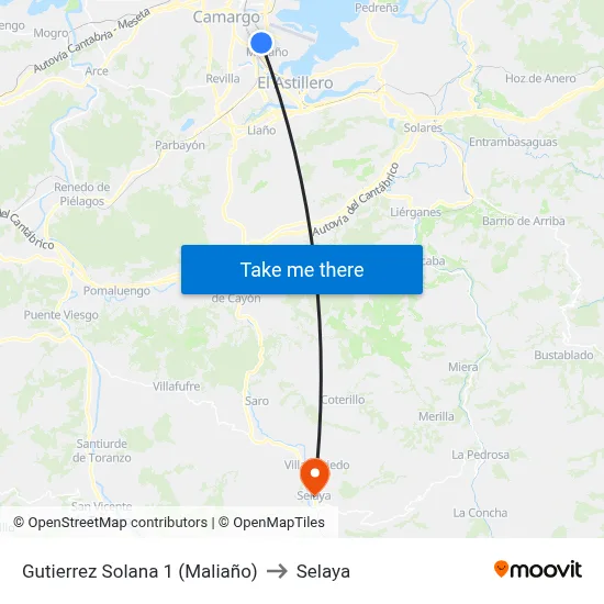 Gutierrez Solana 1 (Maliaño) to Selaya map