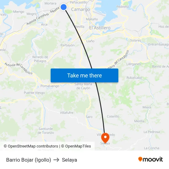 Barrio Bojar (Igollo) to Selaya map