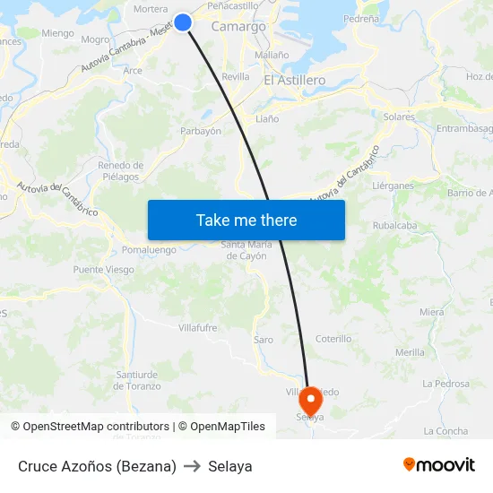 Cruce Azoños (Bezana) to Selaya map