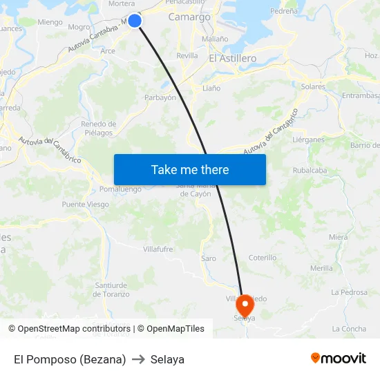 El Pomposo (Bezana) to Selaya map