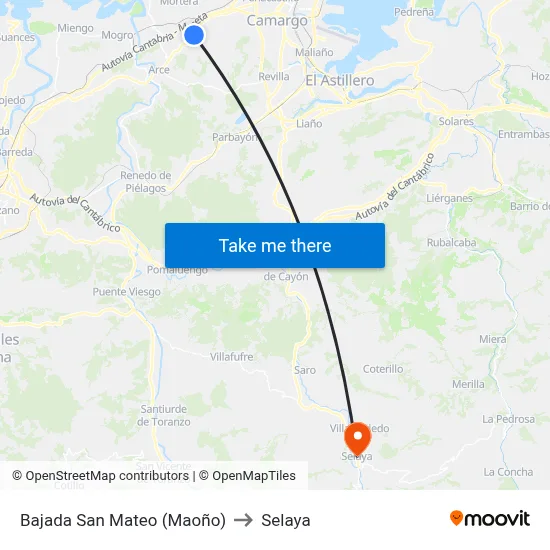 Bajada San Mateo (Maoño) to Selaya map