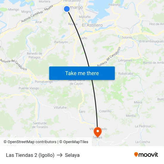 Las Tiendas 2 (Igollo) to Selaya map