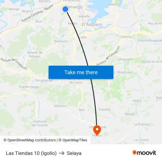 Las Tiendas 10 (Igollo) to Selaya map
