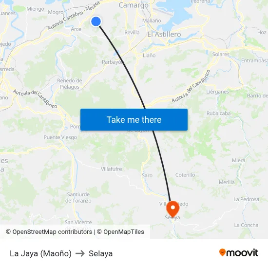 La Jaya (Maoño) to Selaya map