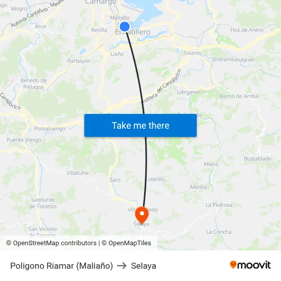 Poligono Riamar (Maliaño) to Selaya map
