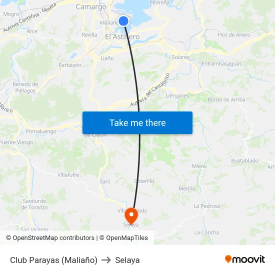 Club Parayas (Maliaño) to Selaya map