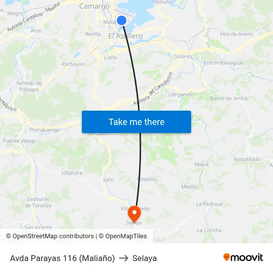 Avda Parayas 116 (Maliaño) to Selaya map