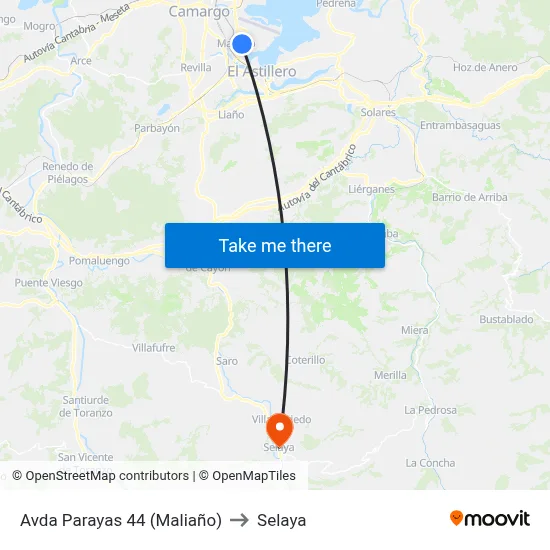 Avda Parayas 44 (Maliaño) to Selaya map