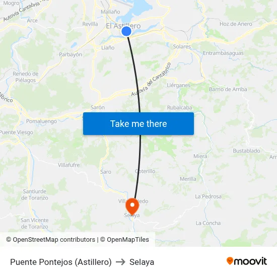 Puente Pontejos (Astillero) to Selaya map