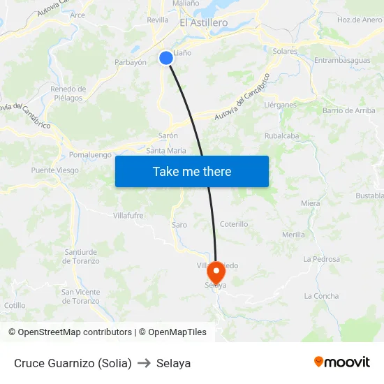 Cruce Guarnizo (Solia) to Selaya map