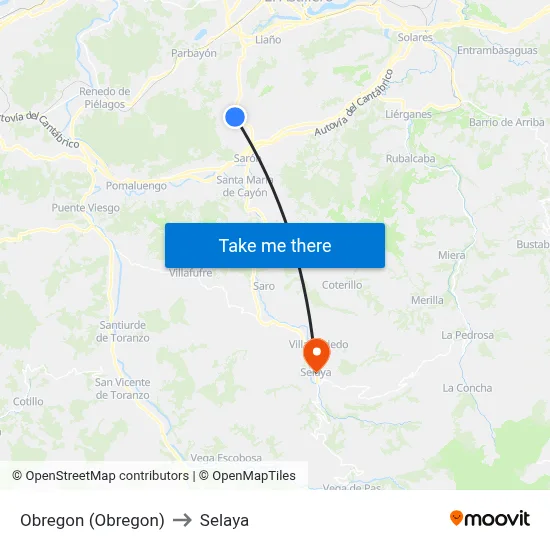 Obregon (Obregon) to Selaya map