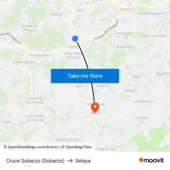 Cruce Sobarzo (Sobarzo) to Selaya map