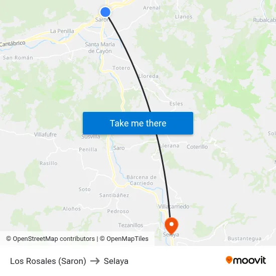 Los Rosales (Saron) to Selaya map