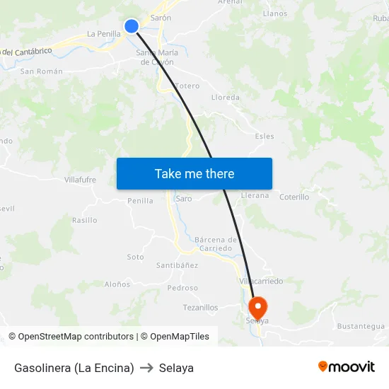 Gasolinera (La Encina) to Selaya map