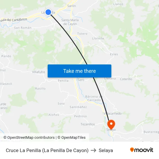 Cruce La Penilla (La Penilla De Cayon) to Selaya map