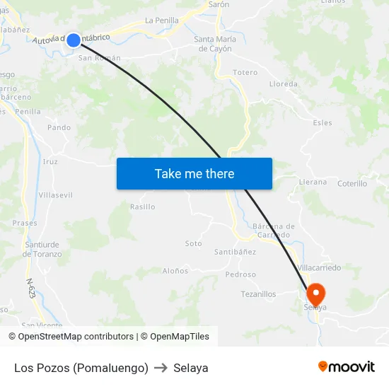 Los Pozos (Pomaluengo) to Selaya map