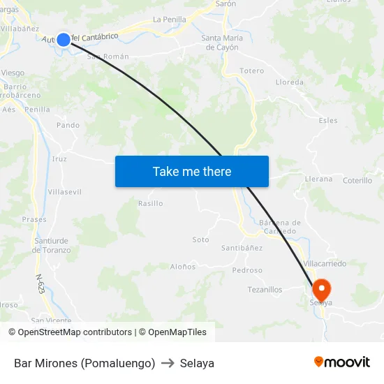 Bar Mirones (Pomaluengo) to Selaya map