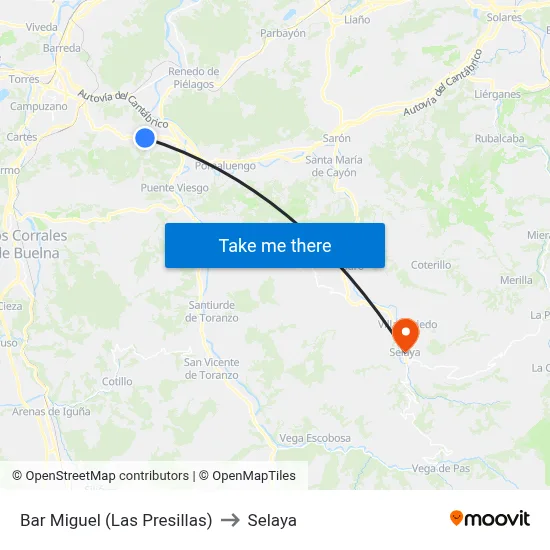 Bar Miguel (Las Presillas) to Selaya map
