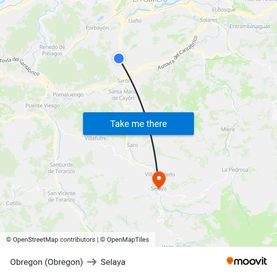 Obregon (Obregon) to Selaya map