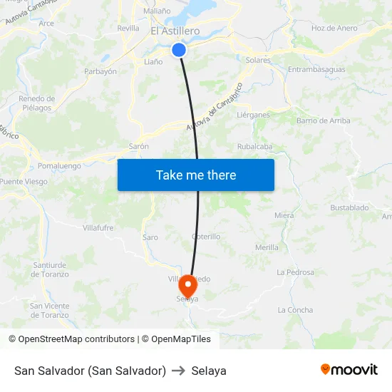 San Salvador (San Salvador) to Selaya map