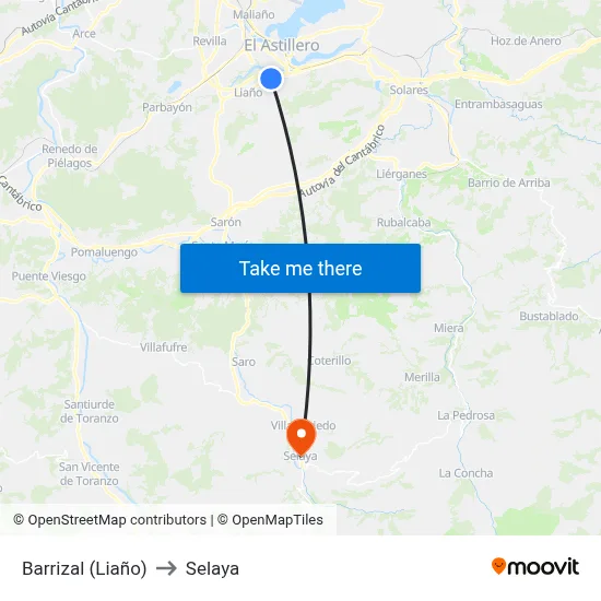 Barrizal (Liaño) to Selaya map