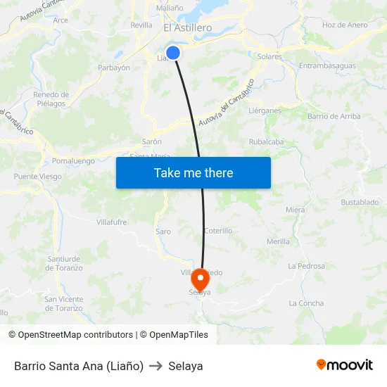Barrio Santa Ana (Liaño) to Selaya map