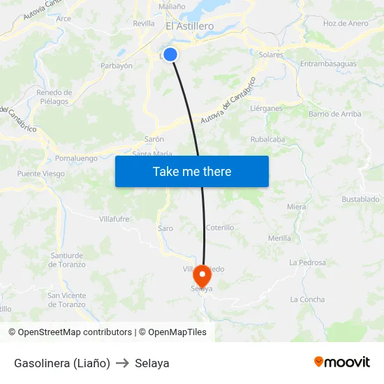 Gasolinera (Liaño) to Selaya map