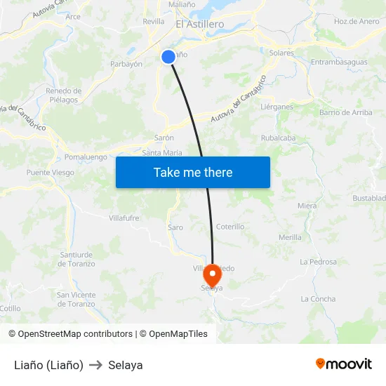 Liaño (Liaño) to Selaya map