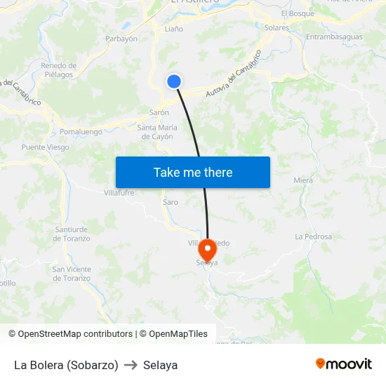La Bolera (Sobarzo) to Selaya map