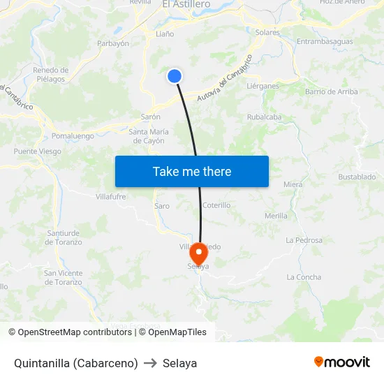 Quintanilla (Cabarceno) to Selaya map