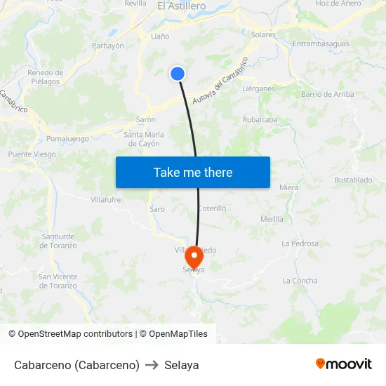 Cabarceno (Cabarceno) to Selaya map